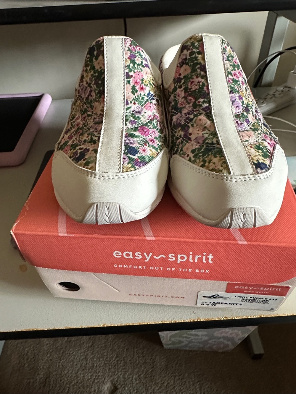 Easy Spirit White Sneakers with Pink Floral Detail